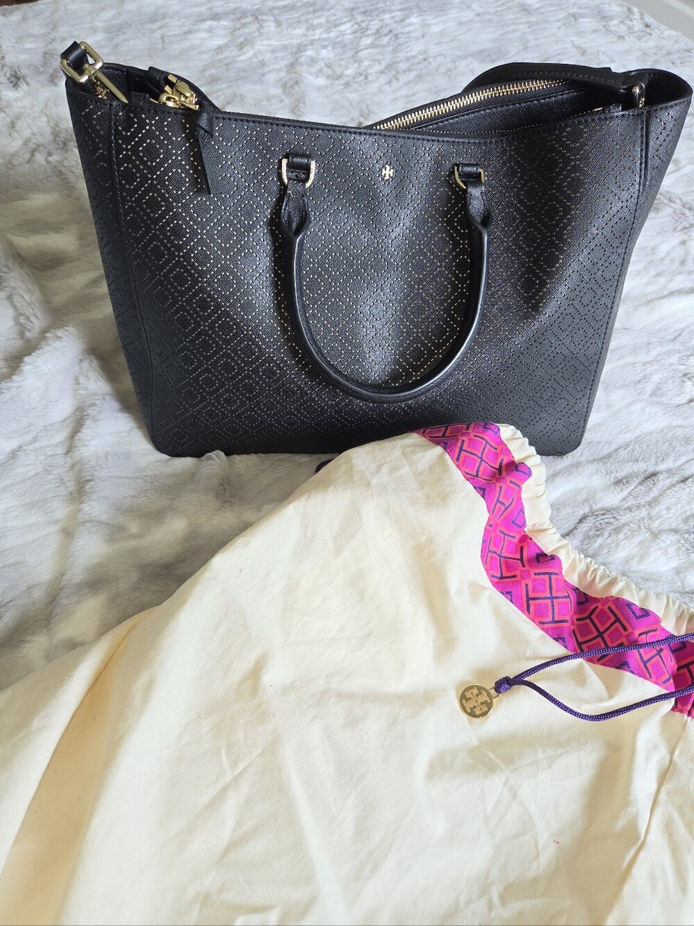 Tory Burch Black Perforated Tote